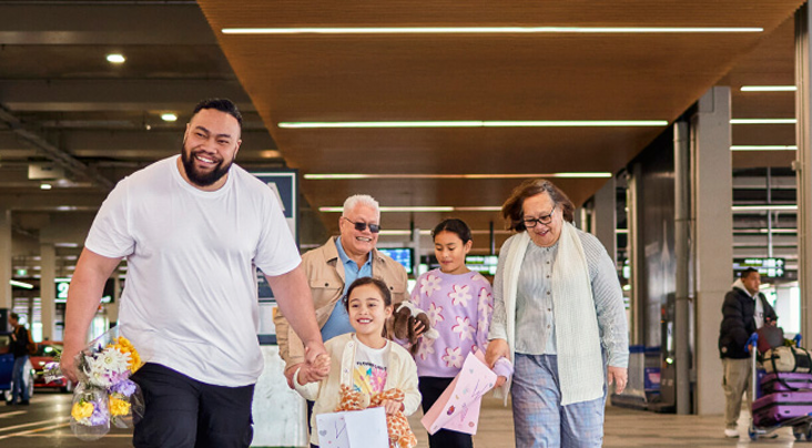 family walking in a car park